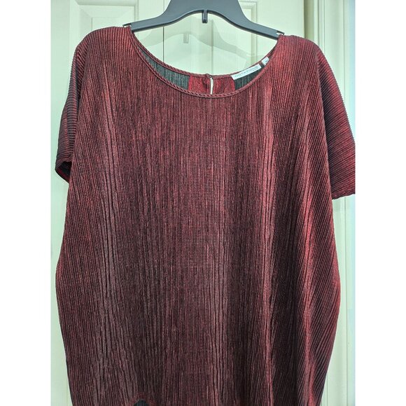 Notations Womens 3X Red Crinkle Textured Short-Sleeve Top - Picture 1 of 5